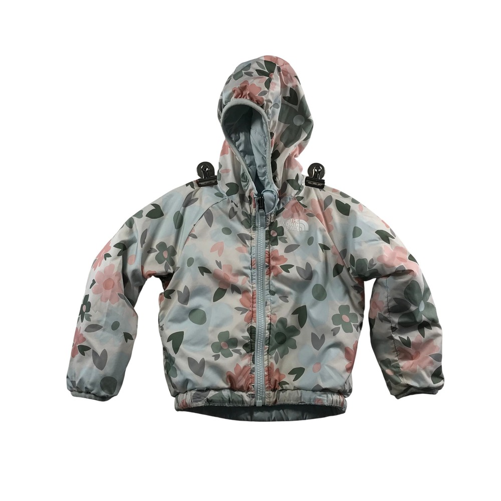 The North Face Toddler Girls Floral Puffer Jacket Pastel Blue Pink Green Zip Up